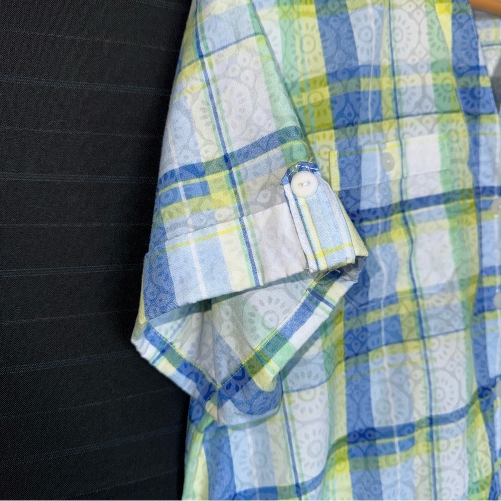Alfred Dunner Top Womens 16P Blue Floral Plaid Short Sleeve Button Up - Picture 4 of 8